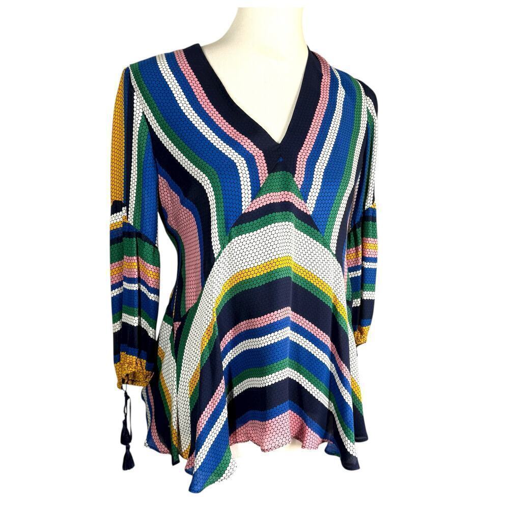 Shoshanna 100% Silk 3/4th Sleeve Patterned V-Neck Blouse Size 0